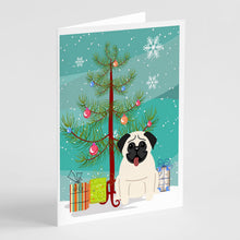 Load image into Gallery viewer, Merry Christmas Tree Pug Cream Greeting Cards Pack of 8