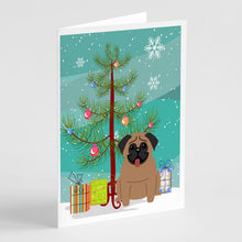 Load image into Gallery viewer, Merry Christmas Tree Pug Brown Greeting Cards Pack of 8