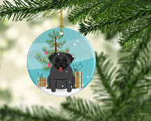 Load image into Gallery viewer, Merry Christmas Tree Pug Black Ornament - Round Ceramic Ornament – Artist-Designed Keepsake Decoration BB4131CO1
