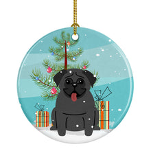Load image into Gallery viewer, Merry Christmas Tree Pug Black Ornament - Round Ceramic Ornament – Artist-Designed Keepsake Decoration BB4131CO1