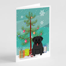 Load image into Gallery viewer, Merry Christmas Tree Pug Black Greeting Cards Pack of 8