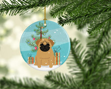 Load image into Gallery viewer, Merry Christmas Tree Pug Brown Ornament - Round Ceramic Ornament – Artist-Designed Keepsake Decoration BB4132CO1