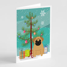 Load image into Gallery viewer, Merry Christmas Tree Pug Brown Greeting Cards Pack of 8