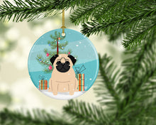 Load image into Gallery viewer, Merry Christmas Tree Pug Fawn Ornament - Round Ceramic Ornament – Artist-Designed Keepsake Decoration BB4133CO1