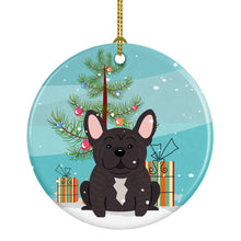 Load image into Gallery viewer, Merry Christmas Tree French Bulldog Brindle Ornament - Round Ceramic Ornament – Artist-Designed Keepsake Decoration BB4134CO1