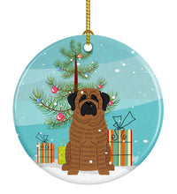 Load image into Gallery viewer, Merry Christmas Tree Mastiff Brindle Ornament - Round Ceramic Ornament – Artist-Designed Keepsake Decoration BB4140CO1