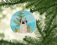 Load image into Gallery viewer, Merry Christmas Tree Mastiff Brindle White Ornament - Round Ceramic Ornament – Artist-Designed Keepsake Decoration BB4141CO1