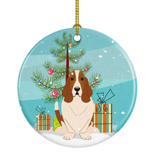 Load image into Gallery viewer, Merry Christmas Tree Basset Hound Ornament - Round Ceramic Ornament – Artist-Designed Keepsake Decoration BB4146CO1