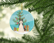 Load image into Gallery viewer, Merry Christmas Tree West Siberian Laika Spitz Ornament - Round Ceramic Ornament – Artist-Designed Keepsake Decoration BB4150CO1