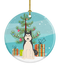 Load image into Gallery viewer, Merry Christmas Tree West Siberian Laika Spitz Ornament - Round Ceramic Ornament – Artist-Designed Keepsake Decoration BB4150CO1