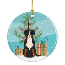 Load image into Gallery viewer, Merry Christmas Tree Greater Swiss Mountain Dog Ornament - Round Ceramic Ornament – Artist-Designed Keepsake Decoration BB4162CO1