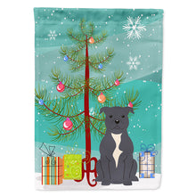Load image into Gallery viewer, Merry Christmas Tree Staffordshire Bull Terrier Blue Flag Canvas House Size BB4171CHF