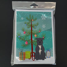 Load image into Gallery viewer, Merry Christmas Tree Staffordshire Bull Terrier Blue Greeting Cards Pack of 8