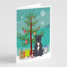 Load image into Gallery viewer, Merry Christmas Tree Staffordshire Bull Terrier Blue Greeting Cards Pack of 8