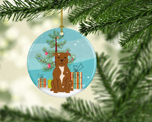 Load image into Gallery viewer, Merry Christmas Tree Staffordshire Bull Terrier Brown Ornament - Round Ceramic Ornament – Artist-Designed Keepsake Decoration BB4172CO1
