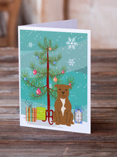 Load image into Gallery viewer, Merry Christmas Tree Staffordshire Bull Terrier Brown Greeting Cards Pack of 8