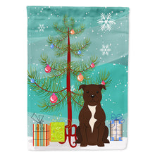 Load image into Gallery viewer, Merry Christmas Tree Staffordshire Bull Terrier Chocolate Flag Canvas House Size BB4173CHF