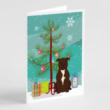Load image into Gallery viewer, Merry Christmas Tree Staffordshire Bull Terrier Chocolate Greeting Cards Pack of 8