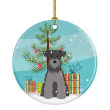Load image into Gallery viewer, Merry Christmas Tree Miniature Schanuzer Black Silver Ornament - Round Ceramic Ornament – Artist-Designed Keepsake Decoration BB4177CO1