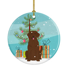Load image into Gallery viewer, Merry Christmas Tree Chocolate Labrador Ornament - Round Ceramic Ornament – Artist-Designed Keepsake Decoration BB4181CO1