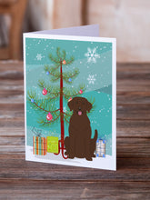 Load image into Gallery viewer, Merry Christmas Tree Chocolate Labrador Greeting Cards Pack of 8