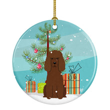 Load image into Gallery viewer, Merry Christmas Tree Irish Water Spaniel Ornament - Round Ceramic Ornament – Artist-Designed Keepsake Decoration BB4188CO1