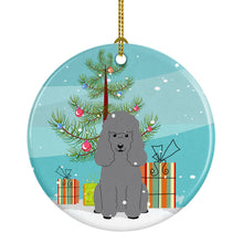 Load image into Gallery viewer, Merry Christmas Tree Poodle Silver Ornament - Round Ceramic Ornament – Artist-Designed Keepsake Decoration BB4193CO1