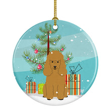 Load image into Gallery viewer, Merry Christmas Tree Poodle Tan Ornament - Round Ceramic Ornament – Artist-Designed Keepsake Decoration BB4194CO1