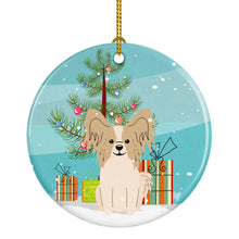 Load image into Gallery viewer, Merry Christmas Tree Papillon Sable White Ornament - Round Ceramic Ornament – Artist-Designed Keepsake Decoration BB4202CO1