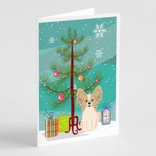 Load image into Gallery viewer, Merry Christmas Tree Papillon Sable White Greeting Cards Pack of 8