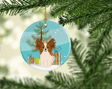 Load image into Gallery viewer, Merry Christmas Tree Papillon Red White Ornament - Round Ceramic Ornament – Artist-Designed Keepsake Decoration BB4203CO1
