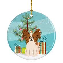 Load image into Gallery viewer, Merry Christmas Tree Papillon Red White Ornament - Round Ceramic Ornament – Artist-Designed Keepsake Decoration BB4203CO1
