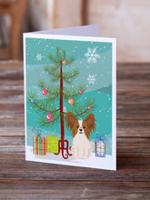 Load image into Gallery viewer, Merry Christmas Tree Papillon Red White Greeting Cards Pack of 8