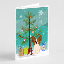 Load image into Gallery viewer, Merry Christmas Tree Papillon Red White Greeting Cards Pack of 8