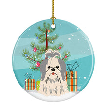 Load image into Gallery viewer, Merry Christmas Tree Shih Tzu Silver White Ornament - Round Ceramic Ornament – Artist-Designed Keepsake Decoration BB4210CO1