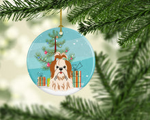 Load image into Gallery viewer, Merry Christmas Tree Shih Tzu Red White Ornament - Round Ceramic Ornament – Artist-Designed Keepsake Decoration BB4212CO1