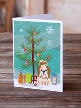 Load image into Gallery viewer, Merry Christmas Tree Shih Tzu Red White Greeting Cards Pack of 8