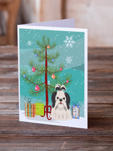 Load image into Gallery viewer, Merry Christmas Tree Shih Tzu Black White Greeting Cards Pack of 8