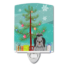 Load image into Gallery viewer, Merry Christmas Tree Shih Tzu Black Silver Ceramic Night Light BB4214CNL