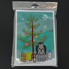 Load image into Gallery viewer, Merry Christmas Tree Shih Tzu Black Silver Greeting Cards Pack of 8