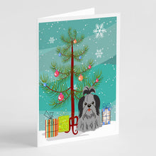 Load image into Gallery viewer, Merry Christmas Tree Shih Tzu Black Silver Greeting Cards Pack of 8