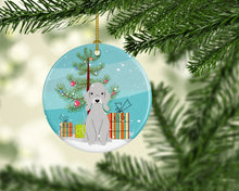 Load image into Gallery viewer, Merry Christmas Tree Bedlington Terrier Blue Ornament - Round Ceramic Ornament – Artist-Designed Keepsake Decoration BB4215CO1
