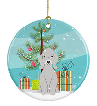 Load image into Gallery viewer, Merry Christmas Tree Bedlington Terrier Blue Ornament - Round Ceramic Ornament – Artist-Designed Keepsake Decoration BB4215CO1