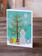 Load image into Gallery viewer, Merry Christmas Tree Bedlington Terrier Blue Greeting Cards Pack of 8