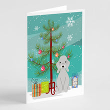 Load image into Gallery viewer, Merry Christmas Tree Bedlington Terrier Blue Greeting Cards Pack of 8
