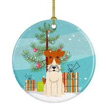 Load image into Gallery viewer, Merry Christmas Tree Wire Fox Terrier Ornament - Round Ceramic Ornament – Artist-Designed Keepsake Decoration BB4226CO1