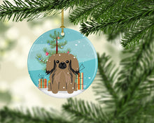 Load image into Gallery viewer, Merry Christmas Tree Pekingnese Tan Ornament - Round Ceramic Ornament – Artist-Designed Keepsake Decoration BB4227CO1