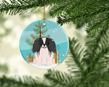 Load image into Gallery viewer, Merry Christmas Tree Pekingnese Black White Ornament - Round Ceramic Ornament – Artist-Designed Keepsake Decoration BB4230CO1