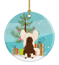 Load image into Gallery viewer, Merry Christmas Tree Chinese Crested Cream Ornament - Round Ceramic Ornament – Artist-Designed Keepsake Decoration BB4238CO1