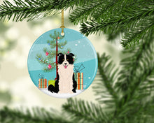 Load image into Gallery viewer, Merry Christmas Tree Border Collie Black White Ornament - Round Ceramic Ornament – Artist-Designed Keepsake Decoration BB4243CO1